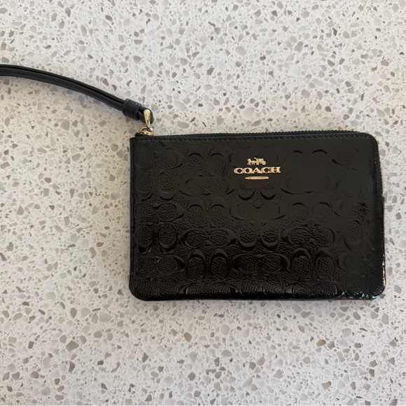 Coach Glossy Black Embossed Pouch - Picture 3 of 6